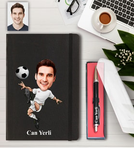 Kişiye Özel Futbolcu Karikatür Defter ve Kalem