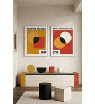 Retro Geometrik 2'li Ahşap Çerçeveli Tablo Seti