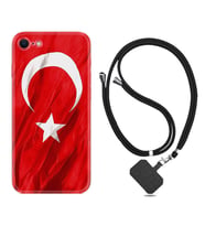 Apple iPhone 5 6 7 8 Plus Se XR Kılıf Boyun Askılı Silikon Şanlı Türk Bayrağı 4 1401