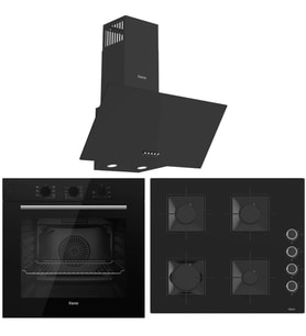 Ferre FlowArt QBL62CS - SS205 - D086 SA 7 Prog. Mekanik Turbo Ankastre Set - Siyah