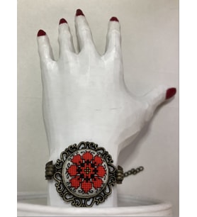 Kanaviçe İşleme Bileklik (Açık Kırmızı)
