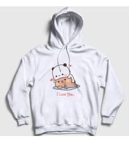 Presmono Unisex Beyaz Love Sevgili Sevgililer Günü Hediye Bubu Dudu Kapüşonlu Sweatshirt 481061tt