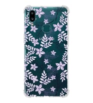 Samsung Galaxy A10s Uyumlu Köşe Korumalı Antişok Kapak Floral Lila Tasarımlı Şeffaf  Kılıf
