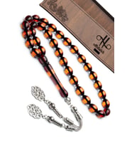 Erkek Hediyelik 8x12mm Kızıl Sürmeli Kokulu Toz Kehribar Tesbih (Çok Renkli)