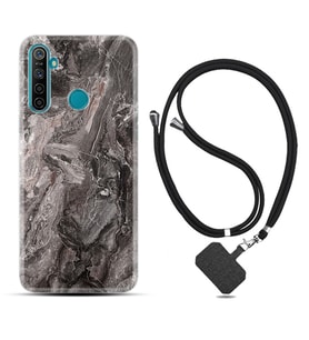 Realme 5i 5 Pro 6i 7 Pro 8 Kılıf Boyun Askılı Silikon Gri Mermer 1376