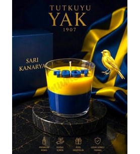 Mumelia Milyonların Kalbinde - Doğal Soya Dekoratif Taraftar Mum - Sarı-Lacivert