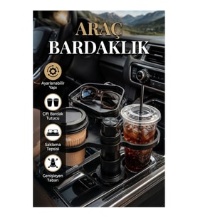 Ayarlanabilir Çift Bölmeli Araç Bardaklık Aparatı – Tepsili Çok Amaçlı Tasarım