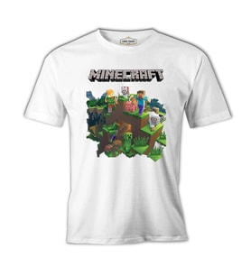 Minecraft - Bedrock Beyaz Erkek Tshirt