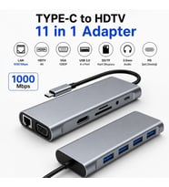 SChitec 11in1 Type-C Çoklayıcı Adaptör 4K HDMI Gigabit LAN 4x USB 3.0 VGA SD/TF PD Şarj