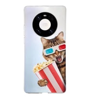 PrintiFy Huawei Mate 40 Pro ile Uyumlu 1mm Slim Fit Kedi 1 050b Baskılı Şeffaf  Kılıf