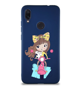 Xiaomi Redmi Note 7 Pro Soft Premier Kapak Vespagirl Tasarımlı Silikon Kılıf - Lacivert (Şeffaf)