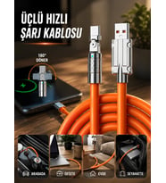 3 İn 1 Süper Hızlı Şarj Kablosu Android ve İOS Uyumlu Silikon Şarj Kablosu