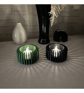 3D Baskı Modern Çizgili Mumluk - Tealight Mumluk (1 Adet)-Yeşil