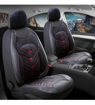 Renault Megane 4 İcon Uyumlu Lüx Deri Kadife Detaylı Oto Koltuk Kılıfı Ön Arka Takım Prosev SİYAH KIRMIZI