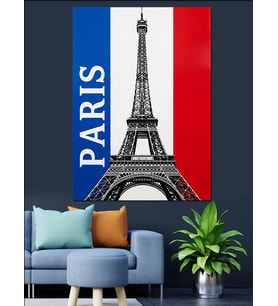 Paris Eyfel Kulesi Bayrak Dekoratif Kanvas - Mdf Ahşap Tablo