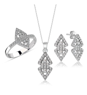 925 Ayar Gümüş Kadın Takı Set (Beyaz)