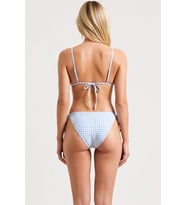 Kadın Bikini Takımı Üçgen Kaplı Kolsuz Ekose Desenli Düşük Bel Boncuk Aksesuarlı Slip Alt Örme