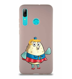 Huawei P Smart 2019 Soft Premier Kapak Bayan Puff Tasarımlı Silikon Kılıf - Pudra (Şeffaf)