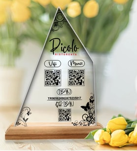 BK Gift Restoran & Cafe & Barlara Özel Ahşap Standlı Pleksi QR Kod Menü, Cafe&Bar için QR kodlu Tabela, QR kodlu Masa Dekoru-20