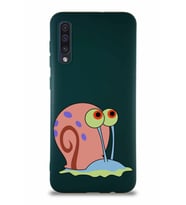 Samsung Galaxy A50 Soft Premier Kapak Salyangoz Gary Tasarımlı Silikon Kılıf - Yeşil (Şeffaf)