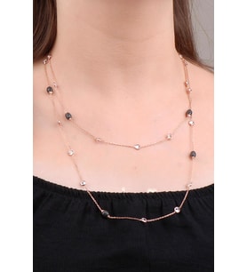 Rose Gümüş Sıra Taşlı Tasarım Kolye 6633 (Rose-Siyah)