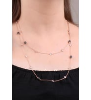 Rose Gümüş Sıra Taşlı Tasarım Kolye 6633 (Rose-Siyah)