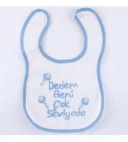 Erkek Bebek Dedem Beni Çok Seviyo Yazılı Mavi Önlük
