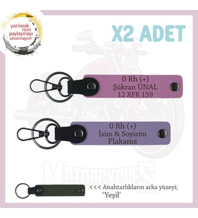 Motor Severe Özel Armağan, İsim Plaka ve 0 Rh (+) Kan Grubu Yazılı  x2' li Anahtarlık, Mor-Pembe-Ysl (Çok Renkli)