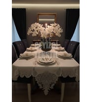 Salkım Masa Örtüsü 12 Kişilik Linen Kumas Sofra Takımı