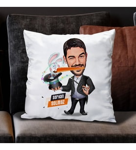 Kişiye Özel Şapkadan Tavşan Çıkaran Erkek Karikatürlü Yastık