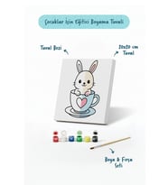 Sevimli Tavşan Temalı Çocuk Boyama Tuvali – Şövalesiz Eğitici Boyama Seti 20x20 cm
