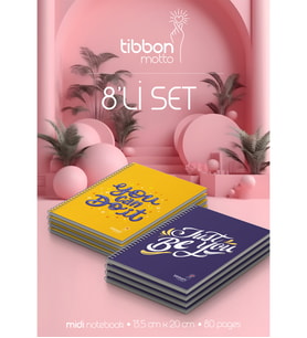 Tibbon Motto Midi Defter Spiralli 8'li Set Motto 4