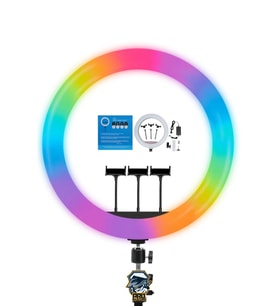 56cm RGB Işıklı Selfie Yüzük Işığı, 3'lü Telefon Tutucu, Kumandalı