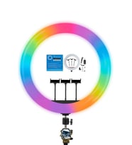 56cm RGB Işıklı Selfie Yüzük Işığı, 3'lü Telefon Tutucu, Kumandalı