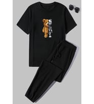 Unisex Boys Bear Baskılı 2'li Eşofman Takımı (Siyah)