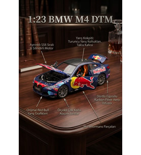 1:23 BMW M4 Red Bull Racing Metal Model Araba Diecast Açılabilir Kapı Lisanslı
