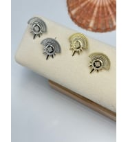 Çiçek Detaylı Geometrik Küpe (Çelik) Gümüş
