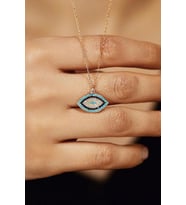 Mix Taşlı Rose Nazarlı Göz Model Gümüş Kolye