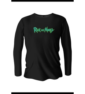Rick And Mory Baskılı Uzun Kollu Bisiklet Yaka Erkek Siyah T-Shirt