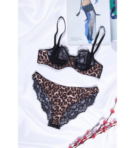 Kadın /i Leopar Desenli Dantelli Bralet Takım