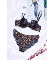 Kadın /i Leopar Desenli Dantelli Bralet Takım