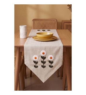 Daisy Cream Kasso Punch İşlemeli Runner 35x110 cm