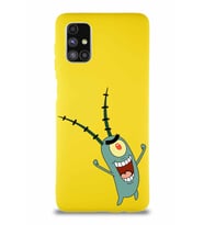 Samsung Galaxy M51 Soft Premier Kapak Plankton Tasarımlı Silikon Kılıf - Sarı (Şeffaf)