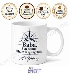 Baba İlham Kaynağımsın Yazılı Kupa Bardak Babalar Günü Hediyesi