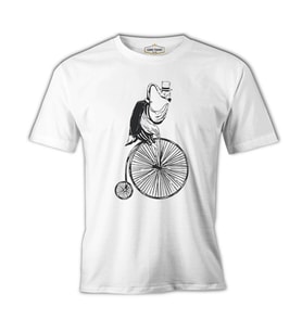 A Flamingo Riding a Bicycle on Wheels Beyaz Erkek Tshirt