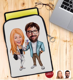 BK Gift Kişiye Özel Sevgililer Karikatürlü Taşınabilir Koruyucu Tablet Kılıfı & Organizer Çanta - Siyah-93