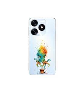 Tecno Spark 10C ile uyumlu Splash ahtapot tasarımlı şeffaf silikon kılıf