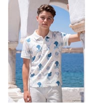 LCW Kids Mavi Polo Yaka Desenli Erkek Çocuk Tişört