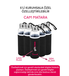Kurumsala Özel Kılıflı Cam Matara , Özelleştirilebilir 5li Kılıflı Cam Matara 470 ML Borosilikat