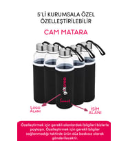 Kurumsala Özel Kılıflı Cam Matara , Özelleştirilebilir 5li Kılıflı Cam Matara 470 ML Borosilikat